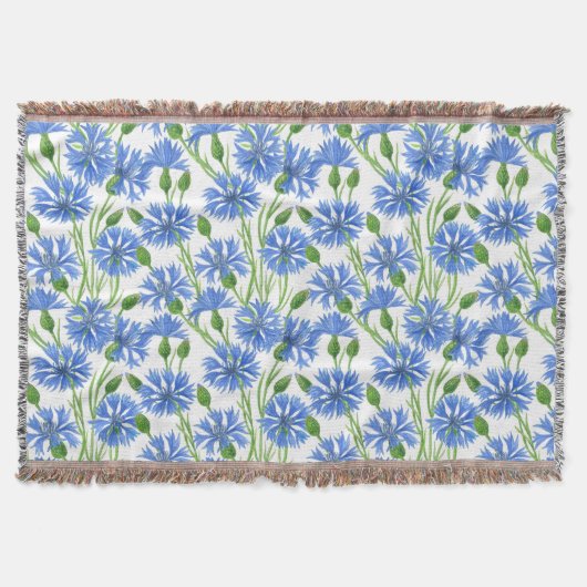 Blauwe waterverf cornbloemen, wilde bloemen op wit deken (Voorkant)