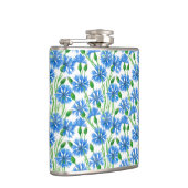 Blauwe waterverf cornbloemen, wilde bloemen op wit heupfles (Rechts)