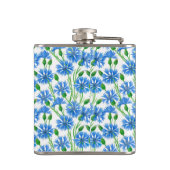 Blauwe waterverf cornbloemen, wilde bloemen op wit heupfles (Achterkant)