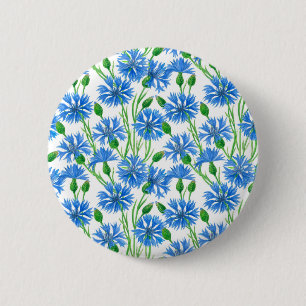 Blauwe waterverf cornbloemen, wilde bloemen op wit ronde button 5,7 cm