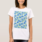 Blauwe waterverf cornbloemen, wilde bloemen op wit t-shirt (Voorkant)