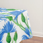 Blauwe waterverf cornbloemen, wilde bloemen op wit tafelkleed (Voorbeeld)