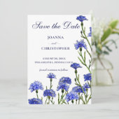 Blauwe Waterverf Cornflowers Floral Boho Save The Date (Staand voorkant)