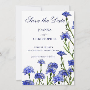 Blauwe Waterverf Cornflowers Floral Boho Save The Date