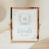 Blauwe Waterverf Crest Baby shower Drinken Poster