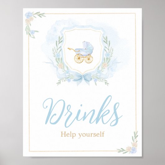 Blauwe Waterverf Crest Baby shower Drinken Poster (Voorkant)