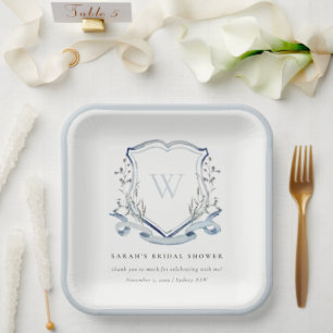 Blauwe Waterverf Crest Vrijgezellenfeest Papieren Bordje