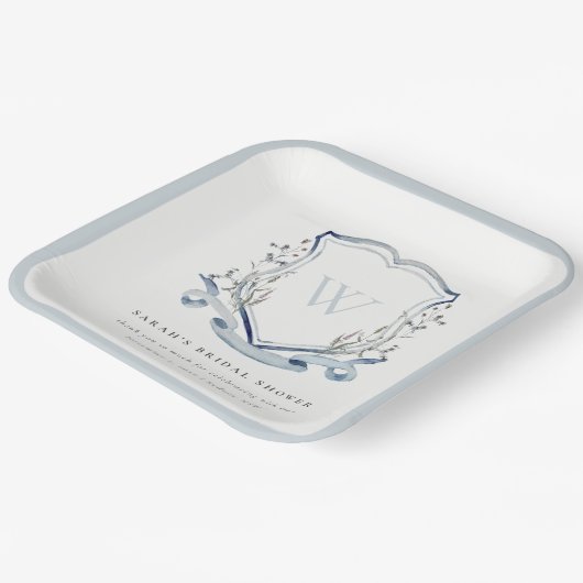 Blauwe Waterverf  Crest Vrijgezellenfeest Papieren Bordje (Gebogen)