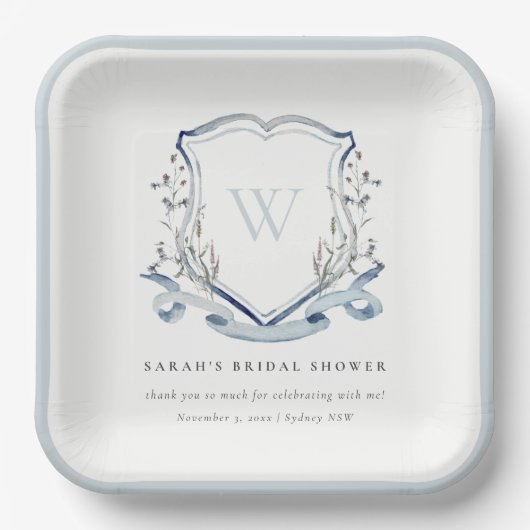 Blauwe Waterverf  Crest Vrijgezellenfeest Papieren Bordje (Voorkant)