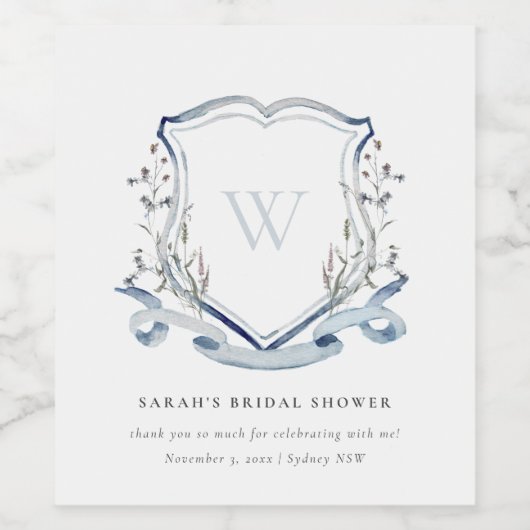 Blauwe Waterverf  Crest Vrijgezellenfeest Wijn Etiket (Enkel label)