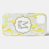 Blauwe Waterverf Custom Monogram Nautische Zeepaar Case-Mate iPhone Case (Achterkant (horizontaal))