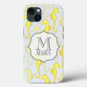 Blauwe Waterverf Custom Monogram Nautische Zeepaar Case-Mate iPhone Case