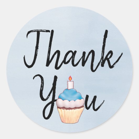 Blauwe Waterverf Dank je Cupcake Ronde Sticker (Voorkant)