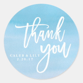 Blauwe waterverf Dank u sticker, etiket