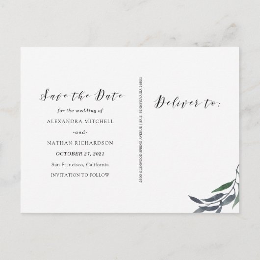 Blauwe Waterverf | De datum opslaan met foto Aankondigingskaart (Achterkant)