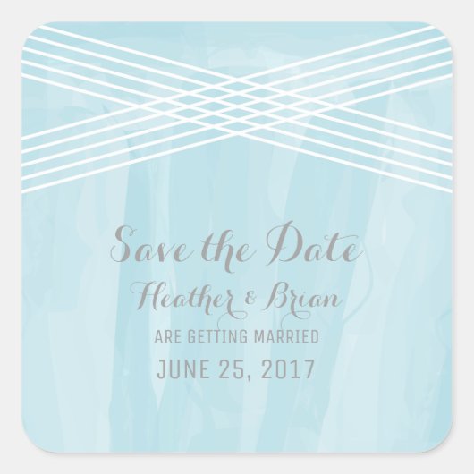 Blauwe Waterverf Deco Save the Date Vierkante Sticker (Voorkant)