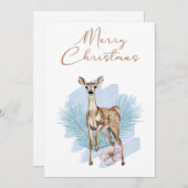 Blauwe Waterverf deer Pine leest kerstkaart (Voorkant / Achterkant)