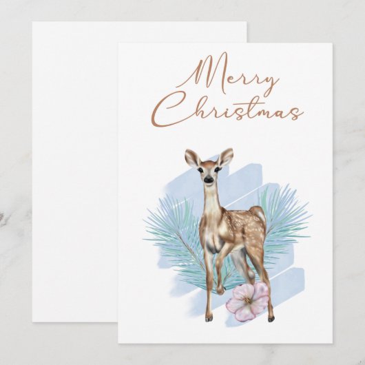 Blauwe Waterverf deer Pine leest kerstkaart (Voorkant / Achterkant)