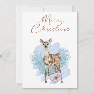 Blauwe Waterverf deer Pine leest kerstkaart
