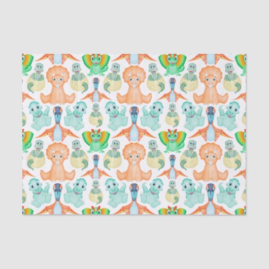 Blauwe Waterverf Dinosaur Birthday Baby shower Tissuepapier (Voorkant)