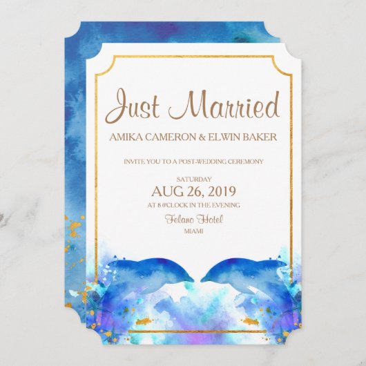 Blauwe Waterverf Dolfijn Bruiloft Aankondigingen K (Voorkant / Achterkant)