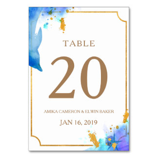 Blauwe Waterverf Dolfijn Bruiloft Tafel Kaart