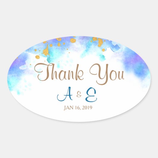 Blauwe Waterverf Dolfijn Dank u Ovale Sticker (Voorkant)