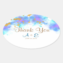 Blauwe Waterverf Dolfijn Dank u Ovale Sticker