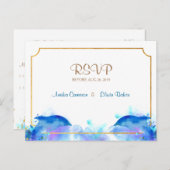 Blauwe Waterverf Dolfijn RSVP Postard Uitnodiging Briefkaart (Voorkant / Achterkant)