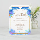 Blauwe Waterverf Dolfijn Sla de Datum Kaart op (Staand voorkant)