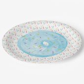 Blauwe Waterverf Donut en Sprinkles Papieren Bordje (Gekanteld)