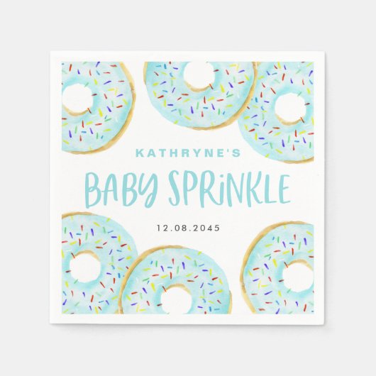 Blauwe Waterverf Donuts Baby shower Sprinkle Servet (Voorkant)