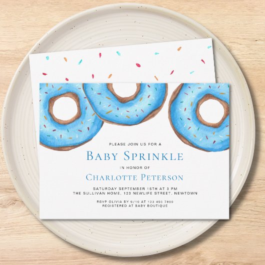 Blauwe Waterverf Donuts Baby Sprinkle Shower Kaart
