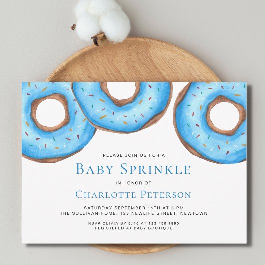 Blauwe Waterverf Donuts Baby Sprinkle Shower Kaart