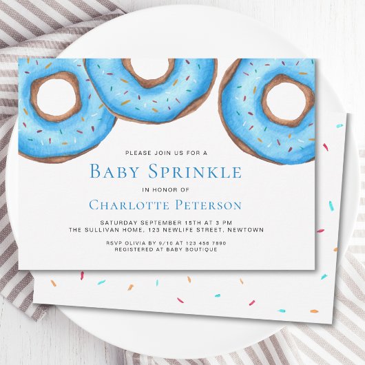 Blauwe Waterverf Donuts Baby Sprinkle Shower Kaart