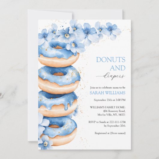 Blauwe Waterverf Donuts en luiers Boy Baby shower Kaart (Voorkant)