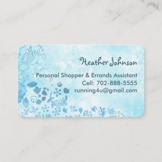 Blauwe Waterverf Doodle Bloemvriendelijk Casual Visitekaartje (Voorkant)