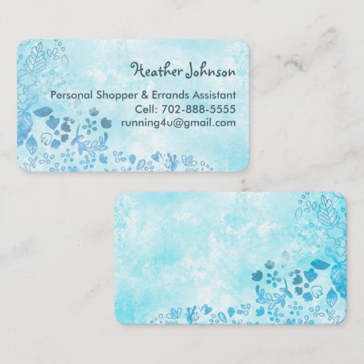 Blauwe Waterverf Doodle Bloemvriendelijk Casual Visitekaartje (Voorkant / Achterkant)