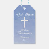 Blauwe Waterverf doop of communie geschenk Label Cadeaulabel (Voorkant)