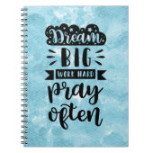 Blauwe waterverf - Dream big work hard bidden vaak Notitieboek (Voorkant)