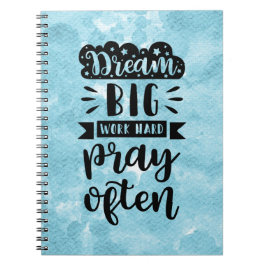 Blauwe waterverf - Dream big work hard bidden vaak Notitieboek