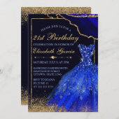 Blauwe Waterverf Dress & agate 21st Birthday Kaart (Voorkant / Achterkant)