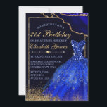 Blauwe Waterverf Dress & agate 21st Birthday Kaart<br><div class="desc">Donkerblauwe Waterverf Dress & blauw en goudglitter agate design met een donkerblauwe achtergrond</div>