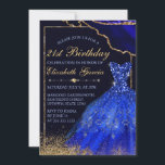 Blauwe Waterverf Dress & agate 21st Birthday Kaart<br><div class="desc">Donkerblauwe Waterverf Dress & blauw en goudglitter agate design met een donkerblauwe achtergrond</div>