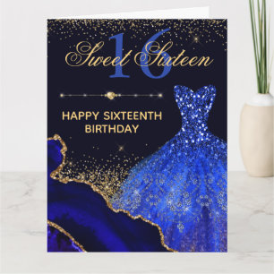 Blauwe Waterverf Dress & agate Sweet 16 Birthday Kaart