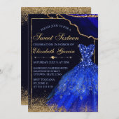 Blauwe Waterverf Dress & agate Sweet 16 Kaart (Voorkant / Achterkant)