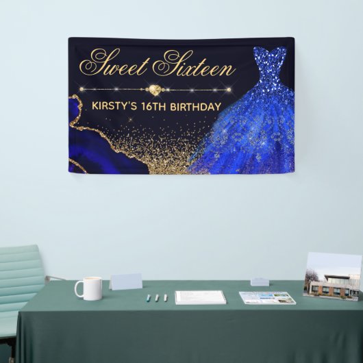 Blauwe Waterverf Dress & agate Sweet 16 Spandoek (Beurs)