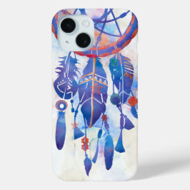 Blauwe Waterverf Drocatcher Modern Boho iPhone 15 Case