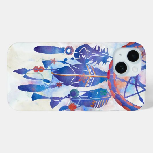 Blauwe Waterverf Drocatcher Modern Boho Case-Mate iPhone Case (Achterkant (horizontaal))