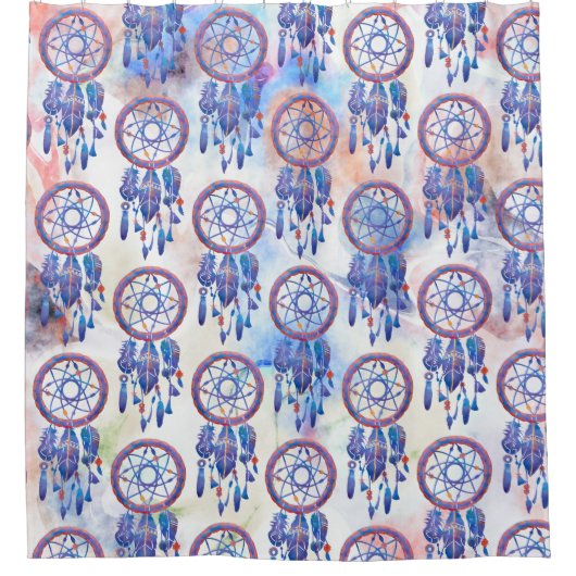 Blauwe Waterverf Drocatcher Modern Boho Douchegordijn (Voorkant)